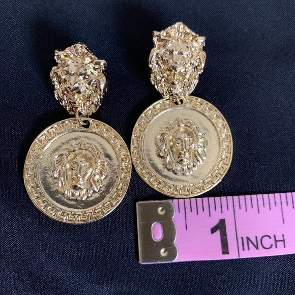 Lions Head Statement Earrings - Gold - Picture 6 of 8